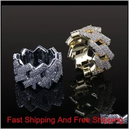 With Side Stones Luxury Designer Iced Out Full Diamond 18K Gold Plated Mens Ring Jewelry Hip Hop Jewelry Ouram Nxaup3133