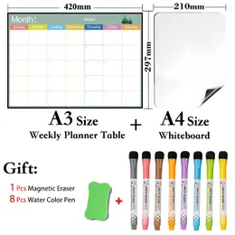 Quadros brancos 2 PCS / conjunto A3 tamanho mensal planejador mesa e tamanho A4 quadro branco calendário magnético placa branca placa de mensagem de geladeira 231009