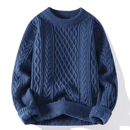 Autumn Winter Men Vintage Thick Sweater Round Neck Solid