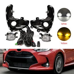 Car LED Front Bumper Fog light For Toyota Yaris Vios 2020 2021 2022 fog lamp cover Wire Harness Grille foglights frame