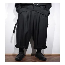 Men's Pants Nine-point Trousers With Straps Adjustable Yamamoto Wind YOHJI Autumn And Winter Black Ribbon Feet2608
