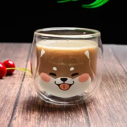 Mugs Cute Shiba Inu Mugs Double-Layer Insulated Dog Mug Cute Tea Milk Cup Creative Animal Coffe Glass Christmas Birthday Girl Gifts 231009