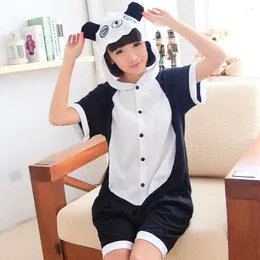 Women's Sleepwear Adult Animal Anime Panda Cotton Pajamas Cosplay Onesie Hooded Women Men Summer Unisex Short Sleeve Cartoon