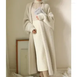 Women's Knits Faux Mink Cashmere Cardigan Autumn Winter Clothes Women Soft Loose Lazy Long Coat Thick Warm Knitted Sweater Outwear