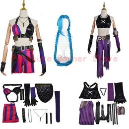 Jogo lol arcane solto canhão jinx cosplay traje crit loli jinx peruca cosplay roupa peruca sexy feminino carnaval costumecosplay