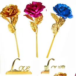 Decorative Flowers & Wreaths Gold Foil Roses Artificial Long Stem Plated Rose Wedding Party Decoration Christmas Valentines Mothers Da Dhaz3