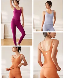 LUwomen-1229 Roupas de ginástica femininas colete de yoga esportivo respirável tops treino fitness u colete traseiro com copos removíveis