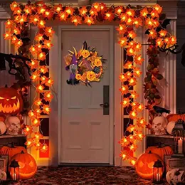 Inne imprezy imprezowe zapasy klonu liście sznurki liści liści girlandy bateria działająca jesień Święto Dziękczynienia Halloween dom domowy kominek decora Q231010