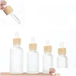 Förpackningsflaskor grossist frostat glas droppflaska med imiterade trälock tomma påfyllningsbara injektionsflaskor kosmetiska behållare burkhållare s dh9ye