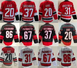 Buz hokeyi ters retro 86 Teuvo Teravainen Jersey Man 37 Andrei Svechnikov 20 Sebastian Aho 31 Frederik Andersen Stadyum Serisi Nakış Kış Klasik Takımı