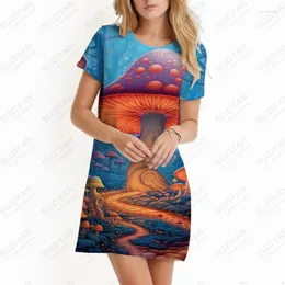 Casual Dresses Summer Ladies Short Sleeve Dress Colorful Mushroom 3D Printing Fashion Versatile Party