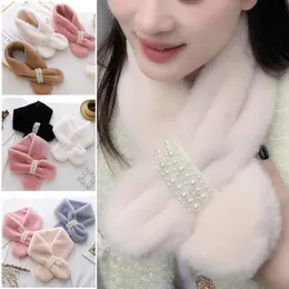 Plush Scarf Women Luxury Thick Plush Scarf Imitation Rabbit Fur Pearl Scarf Warm Fake Collar Bufandas Invierno Mujer Foulard