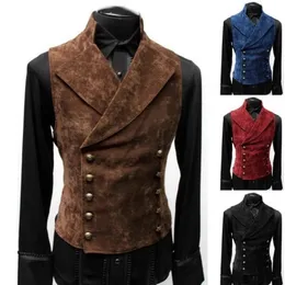 Kamizelki męskie vintage czerwony zamszowy kombinezon kamizelka 2023 marka podwójnie piersi kamizelki swobodne szczupły rękawe steampunk gilet homme 3xl 231010