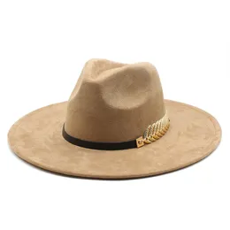 Wildleder Fedora Hut Frauen Männer Party Herbst Winter Panama Filz Kappe 9,5 CM Große Krempe Pfirsich Herz Top Fishbone Designer woll Hut