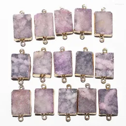 Pendant Necklaces Selling Natural Raw Stone Pink Crystal Cluster Pendants Electro Plated Pack With Gold Edge Charms DIY Necklace Accessory