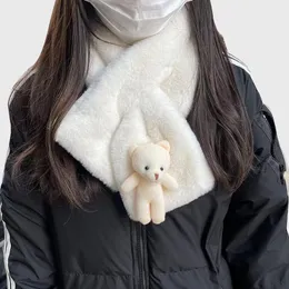 Śliczna kreskówka Niedźwiedź Pluszowy szalik Student Student Winter Style Koreański FUA FUR FURE ciepło zagęszczone szaliki Krzyżowe Autumn Girl Scalf Nowy prezent