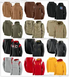 Brown 2023 Salute To Service Pulôver Hoodies Travis Kelce Pacheco Bolton Chris Jones Harrison Butker Edwards-Helaire McKinnon Toney Full-Zip Homens Mulheres Juventude