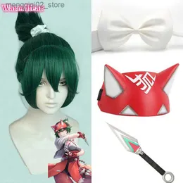 Tema Traje de Alta Qualidade Kiriko Jogo OW Cosplay Peruca Kiriko Verde Rabo de Cavalo Perucas 2022 Novo Cabelo Resistente ao Calor Halloween Mulheres Perucas + Peruca Cap Q240307