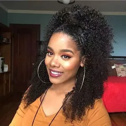 Mongolian Afro Kinky Curly Ponytail human Hair Pieces extension For Women African American Clip In Pony tails Drawstring 100% Human Hair full ends 140g