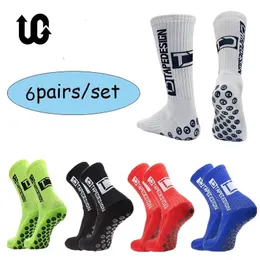 Sports Socks 6Pairs/Lot Anti Slip Tapedesign Football Socks Mid Calf Non-Slip Soccer Sport Cycling Sport Mens Sock EU38-45 231009