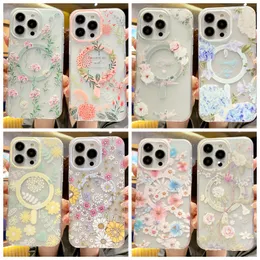 IPhone 15 14 Plus 13 Pro Max 12 11 2.0mm Soft IMD TPU Frosted Matte Fashion Floral Magnetic Phone Back Cove