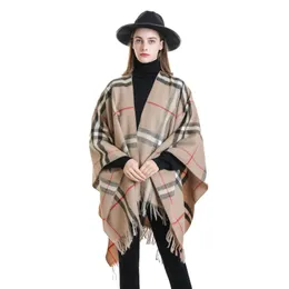 Szals kobiety kaszmirowe uczucie szalej Lady Classic Plaid Cape Spring Autumn Retro Cardigan Winter Cloak z frędzlami miękki duży koc 231010