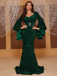 2023 elegante mãe verde da noiva vestidos de mangas compridas brilhante bling apliques sereia vestidos de noite formal plus size feito sob encomenda vestido de festa de ocasião especial