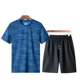 Men's Tracksuits Summer Casual Set Round Neck Short Sleeve T-shirt Sports Pants Two Piece Outdoor Fitness Quick Drying Sweatwicking