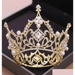 Fermagli per capelli Barrettes Fermagli per capelli Barrettes Moda Lusso Grande Fl Cerchio Strass Regina Principessa Tiara e Corona Copricapo da sposa Dhlbf