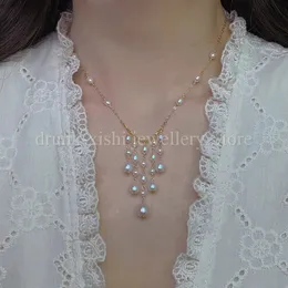 Hänghalsband Vintage Elegant Fairy Natural Pearl Necklace Young Model Fine Jewelry CollarBone Chain Tassel Retro Barock Collar Rice Grain 23101010