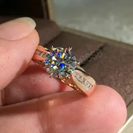 New Round Cut White Cubic Zirconia CZ 석재 결혼 약혼 반지 여성을위한 장미 금색 보석 약속 반지