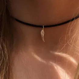 Fashion Boho Choker Simple Angel Wing Necklace på Black Cord Chokers3401