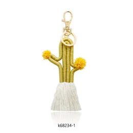 Party Favor Ups Handvävd kaktus nyckelkedjan tillbehör hänge bohemisk botanisk blomma tofs väska kvinnlig droppleverans hem garde dh5qb