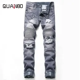 وصول جديد الرجال الحنين إلى الجينز الجينز الموضة ممزق Moto Biker Jeans مصمم Beggar Denim Pants حجم كبير العلامة التجارية 281Z