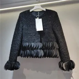 Damen Daunenparkas Winter Maschinenstickerei Paillettennähte Blütenblätter Einreihige verdickte schwarze Baumwolljacke Frauen Schicker Mantel Kurz 231010