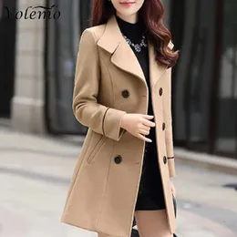 Misto lana da donna Taglie forti Giacca autunno-inverno Cappotto doppio petto tinta unita Coreano sottile lana femminile 231010