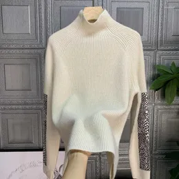 Kadın Sweaters Kashmere 2023 Fransız Tarzı Mizaç Yarım Belktaş Dikiş Moda Kadınlar İçin All Maç Sıcak Kollu Sweater