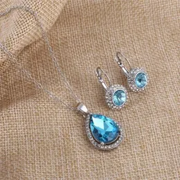 Necklace Earrings Set Crystal Moon Round Tear Water Drop Fashion Earring Jewelry Party Lover Girl Top Quality Birthday Valentines