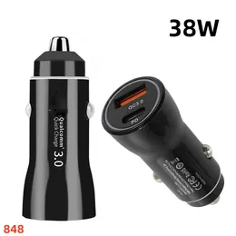 38W Quick USB C USB-C Type C PD Car Charger Fast Charging Portable Battery Charger For Car Mobile Phone For IPhone 11 12 13 14 15 15pro 15plus 15 pro max 848D