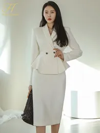 Zweiteiliges Kleid H Han Queen Beruf Set Frauen Mantel Crop Top und hohe Taille figurbetonte Bleistiftröcke Korean Slim Chic Büro Dame Rock Anzüge 231010