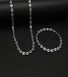 316Lステンレススチールコーヒービーンチェーン22Quotnecklaceと8Quotbraceletsファッションヒップホップジュエリーセットゴールドチェーン8832287