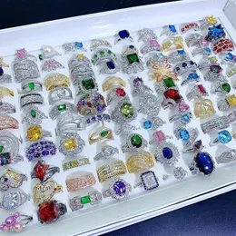 S925 серебряные кольца с камнями, микроинкрустированные полудрагоценными цветными циркониевыми кольцами, настоящие позолоченные модные винтажные драгоценные камни Female264Y