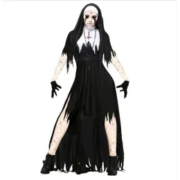 Costume da suora terribile da donna per Halloween, vestito operato da cosplay, cimitero, zombie, vampiro, strega