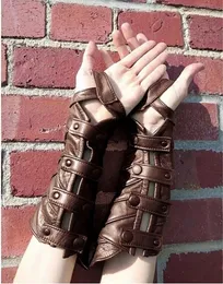 Fem fingrar handskar Medieval Renaissance Steampunk Faux Leather and Bracer Set For Men Women Larp Cosplay Viking Knight Accessories 231010