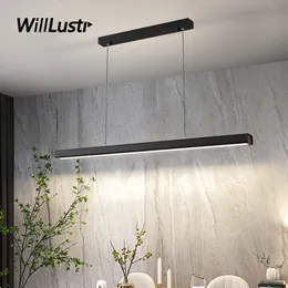 Aluminium LED Pendant Lamp Iron Long Bar Suspension Light Office Hotel Counter Creative Acrylic Wood Hanging Tak Chandelier