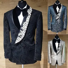 Skräddarsydda blommiga mönster män kostymer för bröllop brudgummen tuxedos blazer kappa svarta byxor passar prom kostym homme 2 bitar