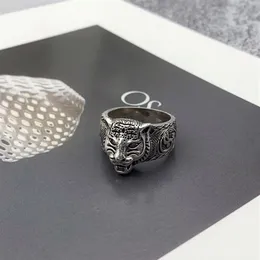 Women Men Tiger Head Ring with Stamp Vintage Animal Letter Finger Rings for Gift Party Fashion Jewelry Size 6-10299R