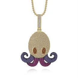 Hip Hop Crystal Octopus Naszyjnik Miedź Miedziana z sześciennej cyrkon biżuteria Jewelry Cain Prezent dla mężczyzn Naszyjniki 270E