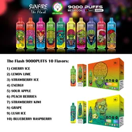 Original Sunfire Tornado 9000 Puffs Disponibla E Cigaretter Vape 18 ml Mesh Coil 600mAh Batteri 0% 2% 3% 5% Laddningsbara elektroniska cigs Inga läckande 9K Puff Enorm Vapor