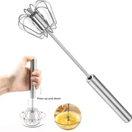 Semi-automatic Mixer Egg Beater Manual Self Turning 304 Stainless Steel Whisk Hand Blender Egg Cream Stirring Kitchen Tools Wholesale I1011